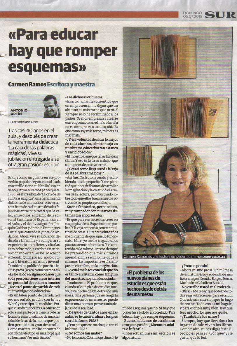 Carmen Ramos en contraportada del Diario SUR