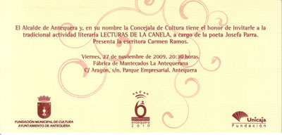 Invitaci&oacute;n lectura de la canela 2009